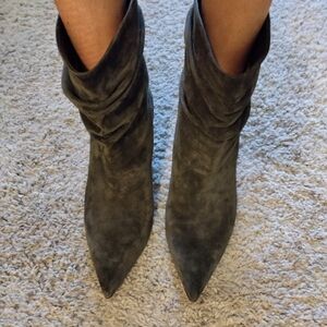 Gianvito Rossi Women's Ankle Boots Suede Size 42 Dark Green Stilleto Slouchy